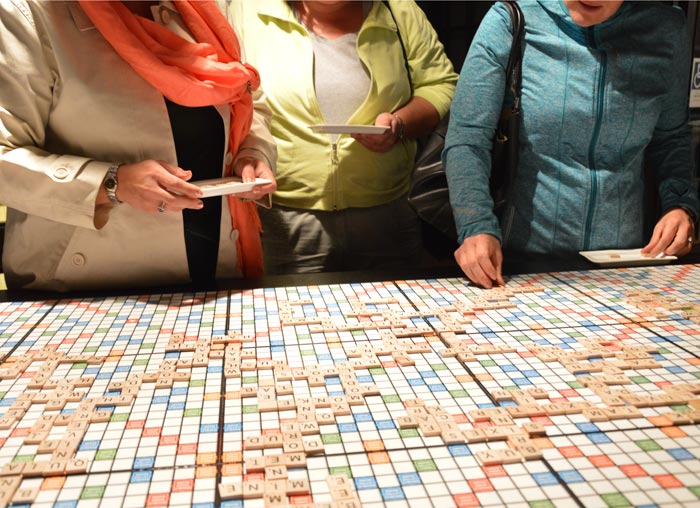 John Shipman, adding to the Ten Models of the Universe: Giant Word Game Model's 24 Scrabble boards, 2013